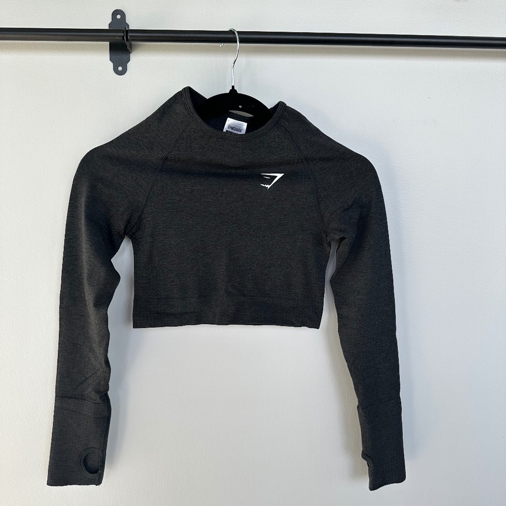 Gymshark Vital Seamless Long Sleeve Black Crop Top (XS)
